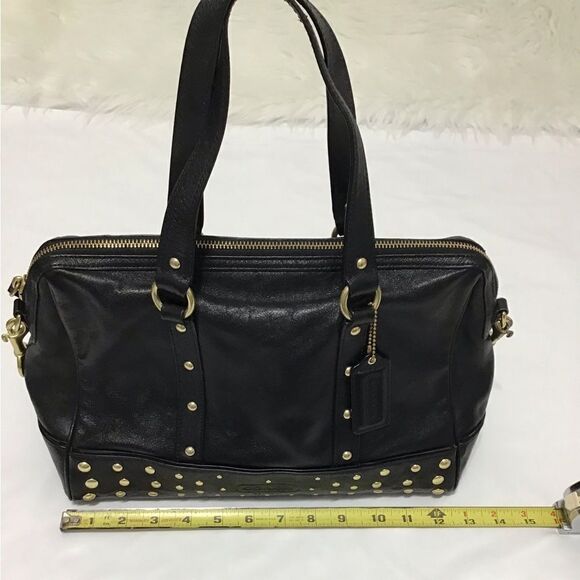 Coach Nancy Black Silver Studs Leather Shoulder Crossbody Bag - Picture 3 of 12